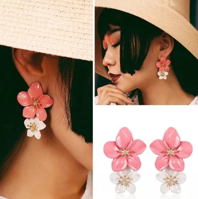 ZRJ117 JMN Double Painted Flower Earrings Pair
