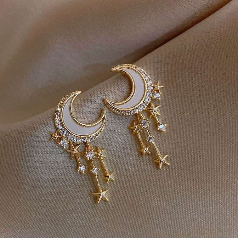ZJE0003. Moon Stars Drop Earrings Pair