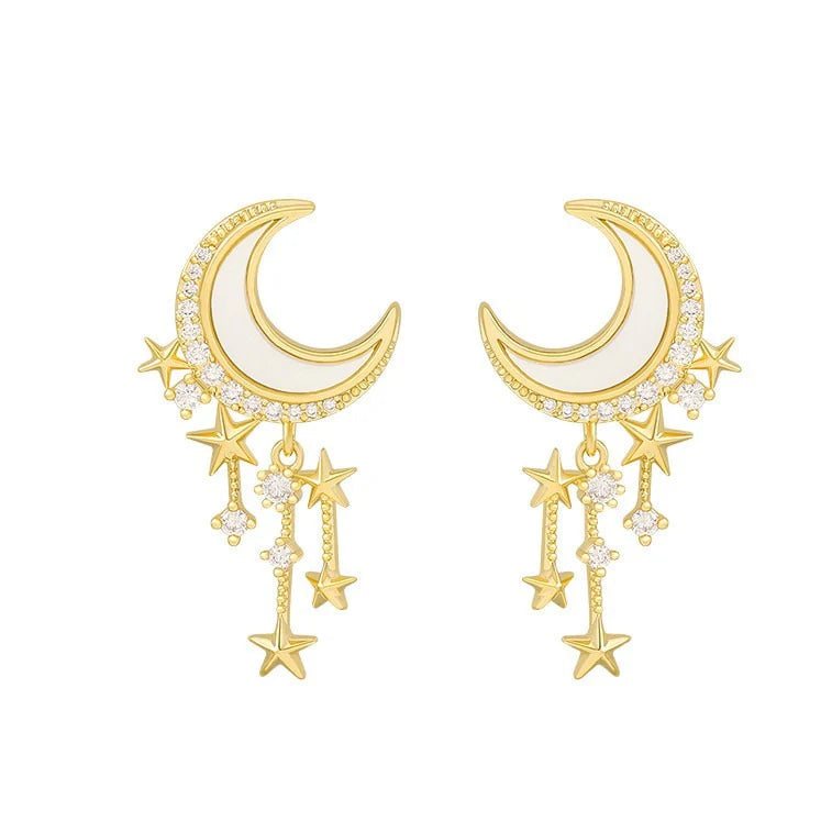 ZJE0003. Moon Stars Drop Earrings Pair