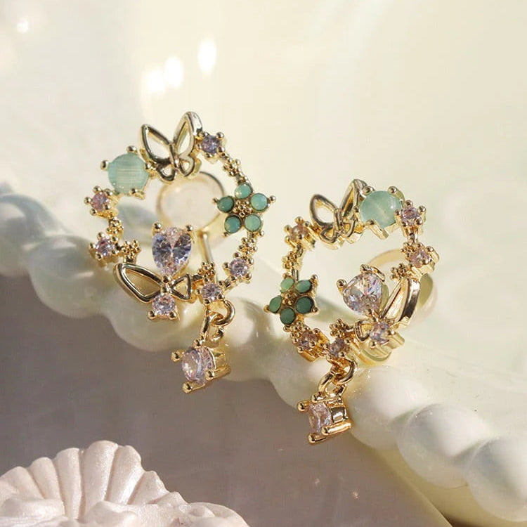 ZRJ331 ZCD Flower/Butterfly Drop Earrings Pair