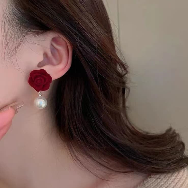 ZRJ392 ZHL Flower/Pearl Drop Earrings Pair