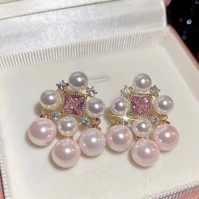 ZRJ452 ZHL Pink Beads Drop Earrings Pair