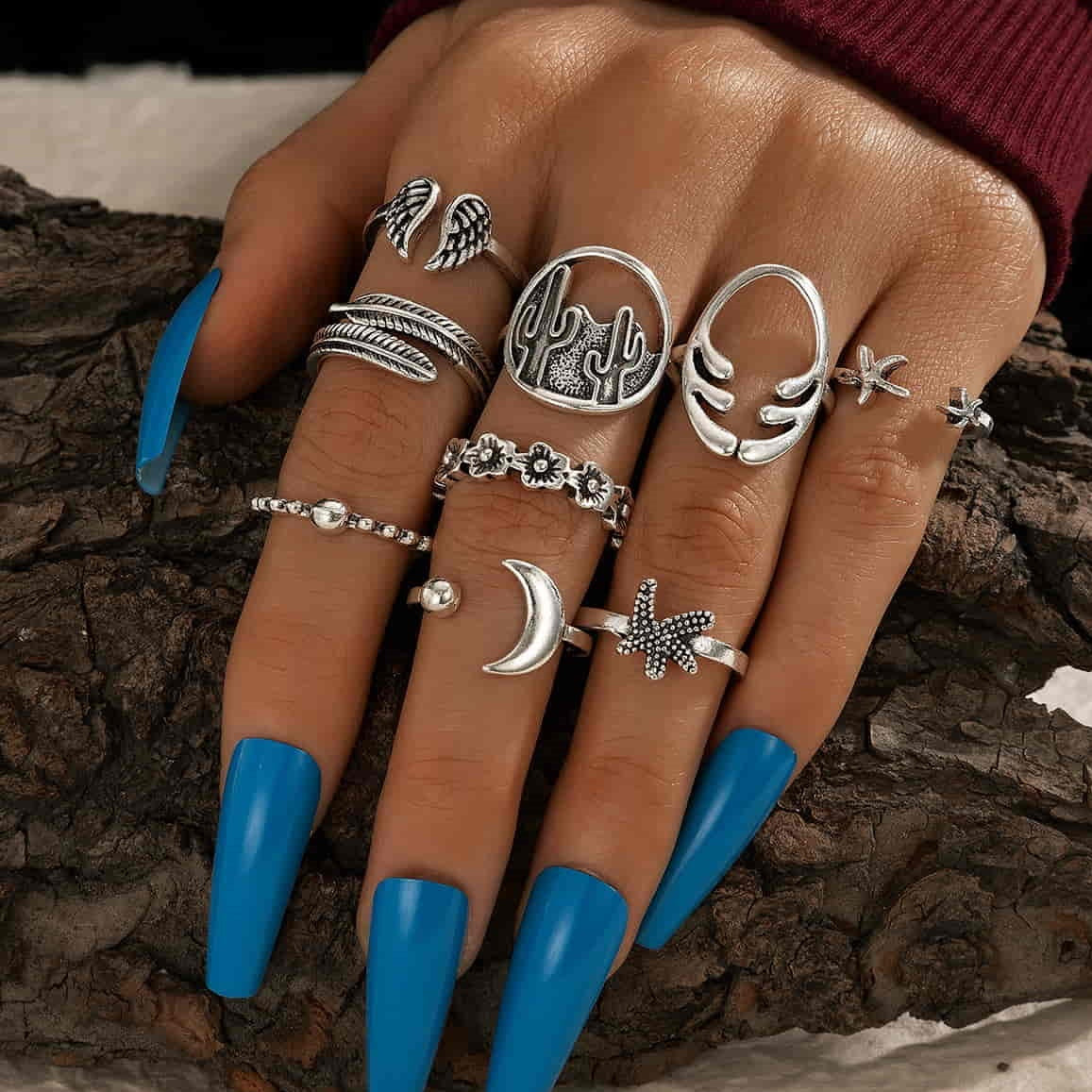 ZRJ538 YYE Star Fish/Cactus/Wings 9 Midi Rings