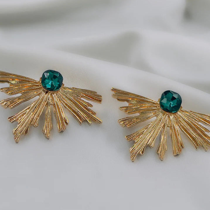 ZRJ114 YYE Peacock Leaft Studs