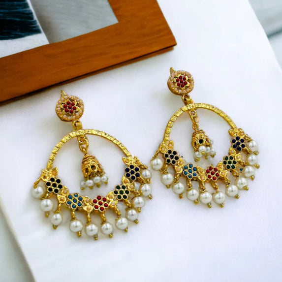 ZRJ078 FRN Multi Flower/Pearl Drop Earring Pair - PEDH