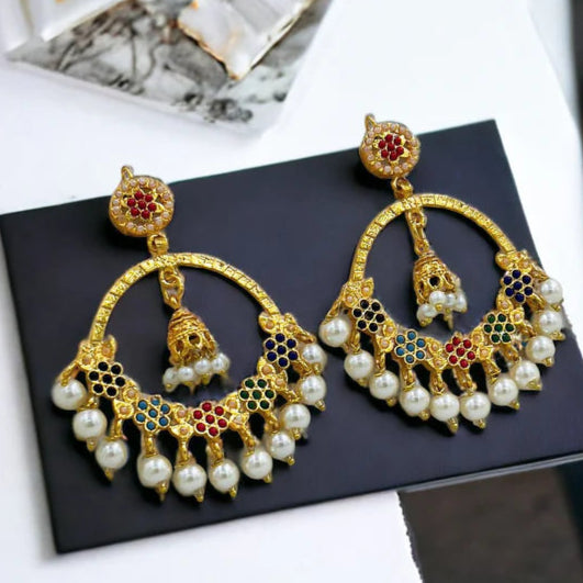 ZRJ078 FRN Multi Flower/Pearl Drop Earring Pair - PEDH
