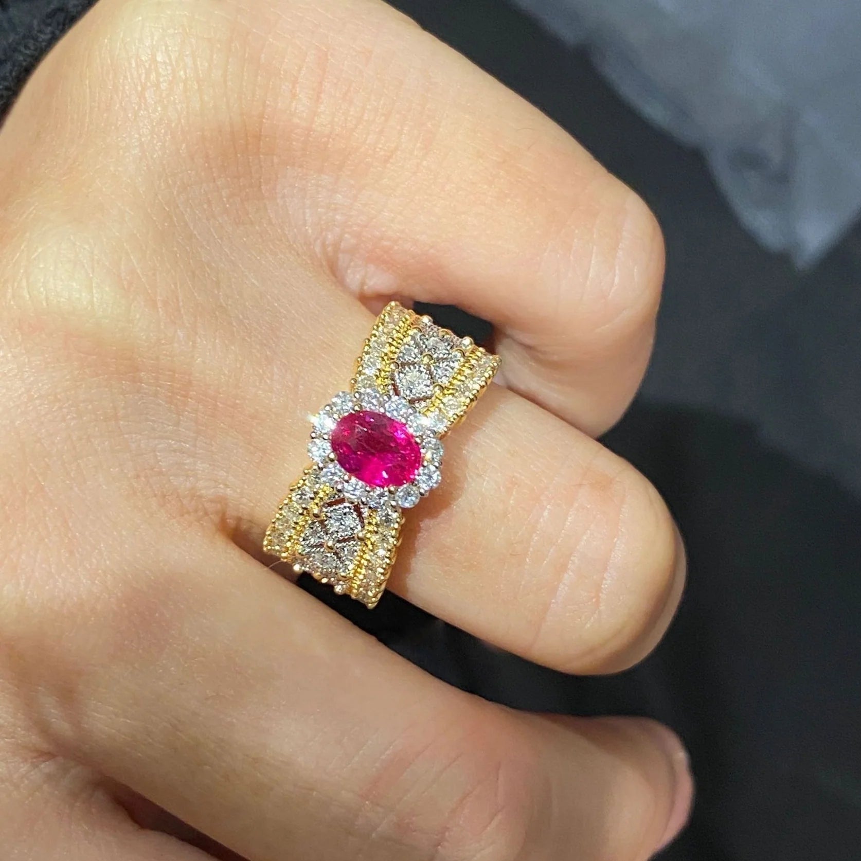 ZRJ093 GWH Oval/Circle Layered Ring Adjustable