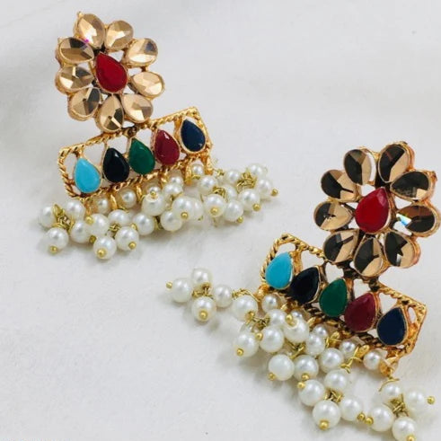 ZRJ065 FRN Flower Pearl Earrings Drop