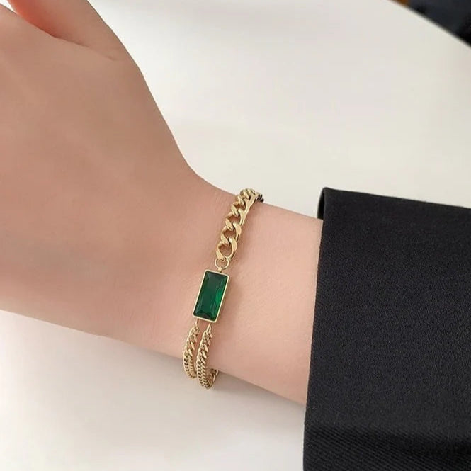 ZHJ205 ZLX Greenish Baguette Hand Bracelet Openable