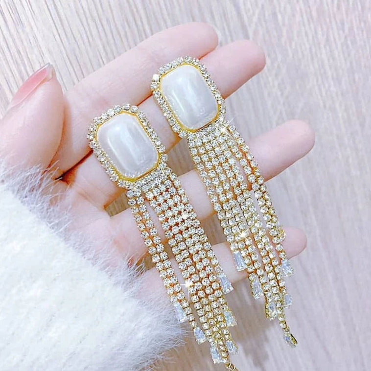 ZRJ296 YBJ Pearl Tassel Drop Earrings Pair 👑