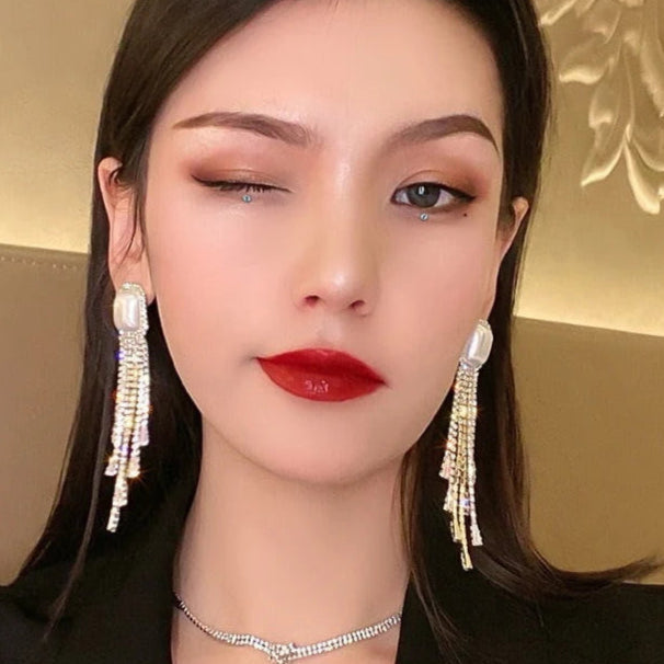 ZRJ296 YBJ Pearl Tassel Drop Earrings Pair 👑