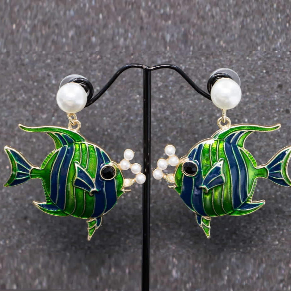 ZRJ318 KSU Painted Fish Drop Earrings Pair