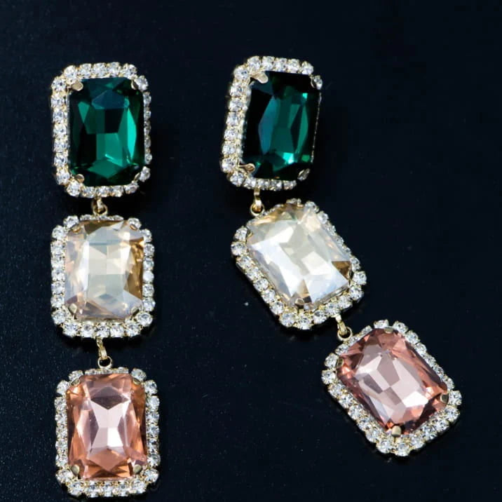 ZRJ345 ZLX Cubic Rectangle Teardrop Earrings Pair 👑