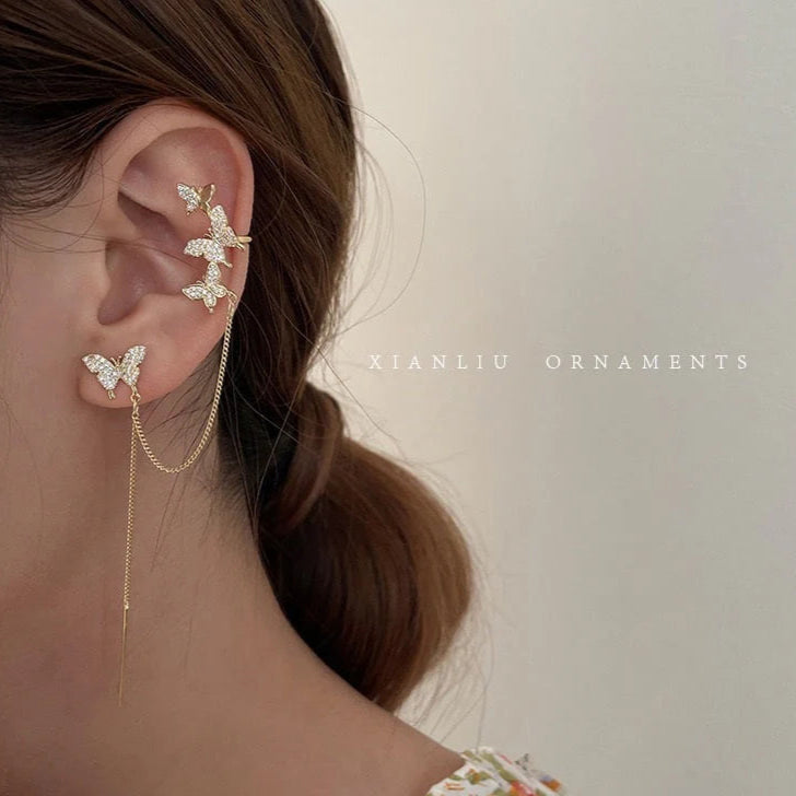 ZRJ051 YQG Butterfly 2 in 1 Ear Cuff