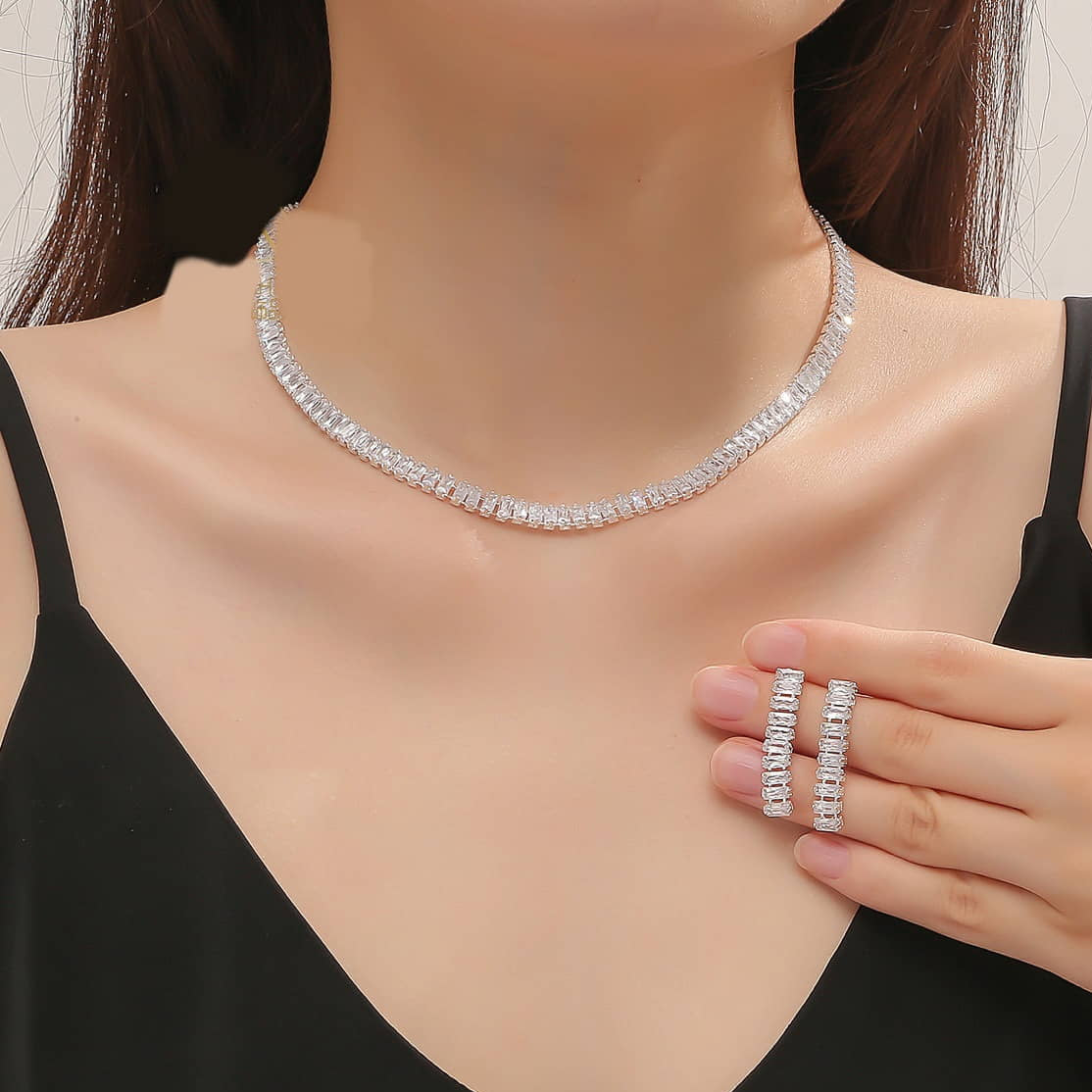 ZRJ083 YJJ Baguette Layered Necklace Set π