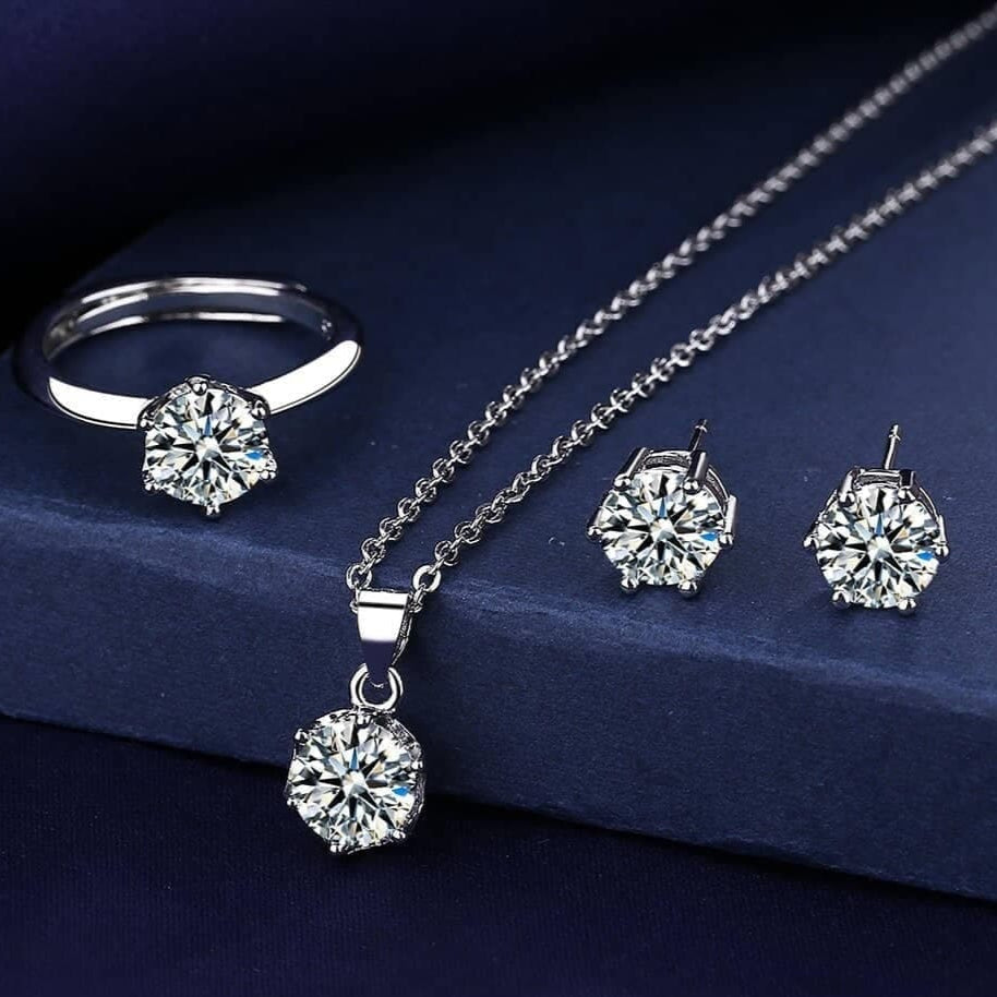 ZRJ265 BLX Round Silver Stone Pendant Set 👑