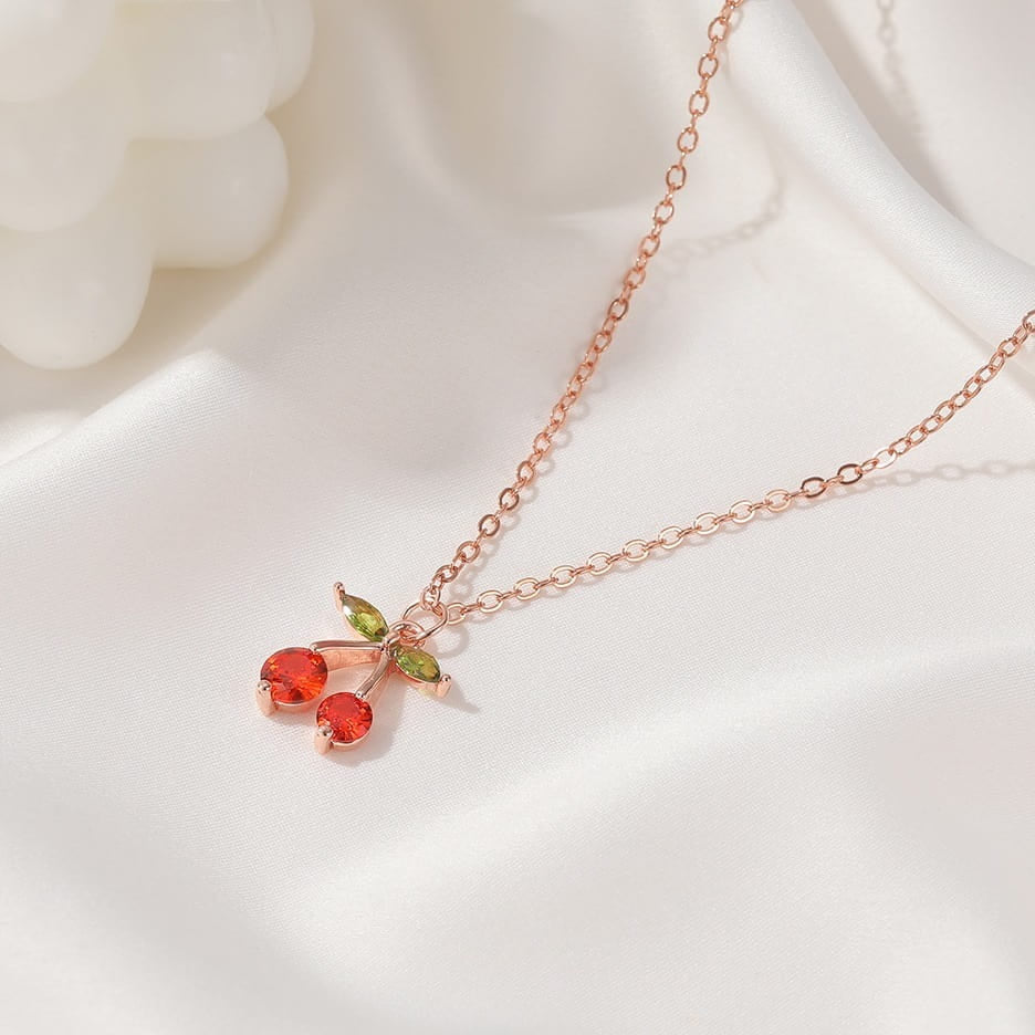 ZRJ288 QWN Cherry/Leaf Pendant Necklace