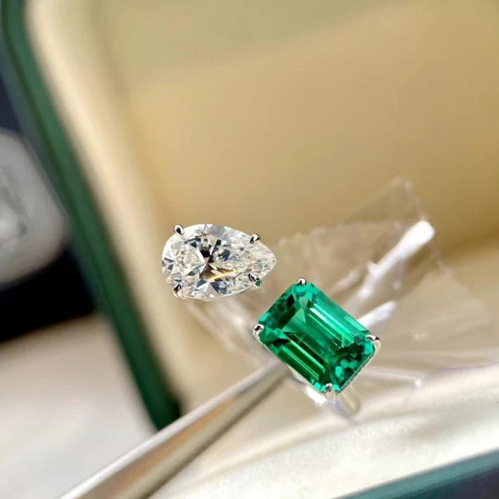 ZJR043  Pear & Rectangle Adjustable Ring
