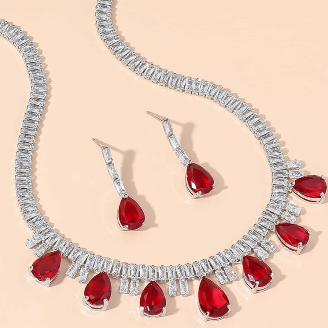 ZJN 0002 Baguette Tear Shape Necklace Set 👑